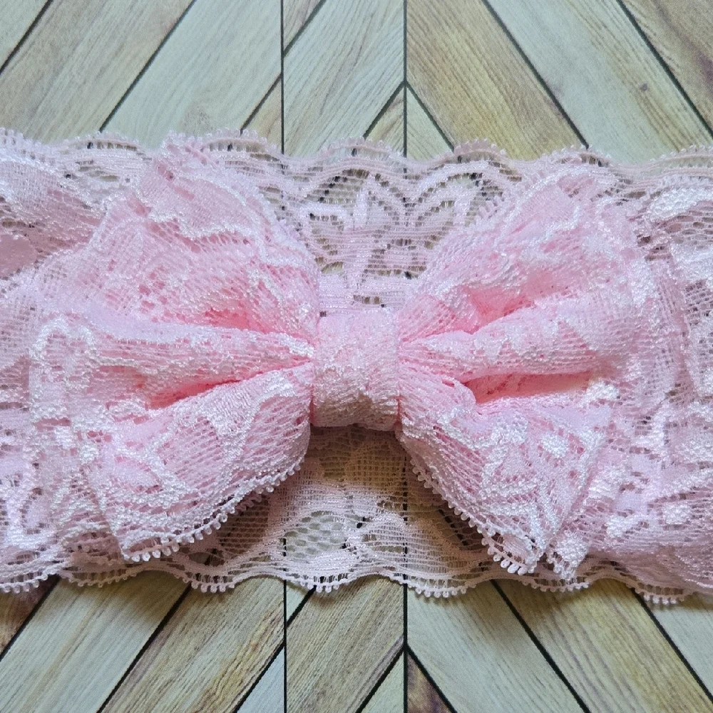 Lace Bowknot Gray Pink Headbands Elastic Bow Headwrap Baby Girl Hairbands